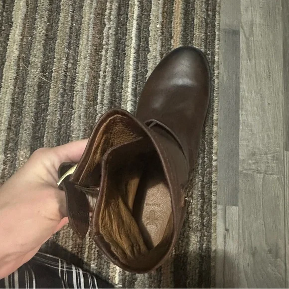 Frye Vicky Engineer Moto Brown Real Leather Belted Mid Calf Ankle Boot - Picture 10 of 13